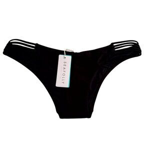 Seafolly Black Bikini Bottoms Size 14 With Strappy Sides Nylon/Elastane